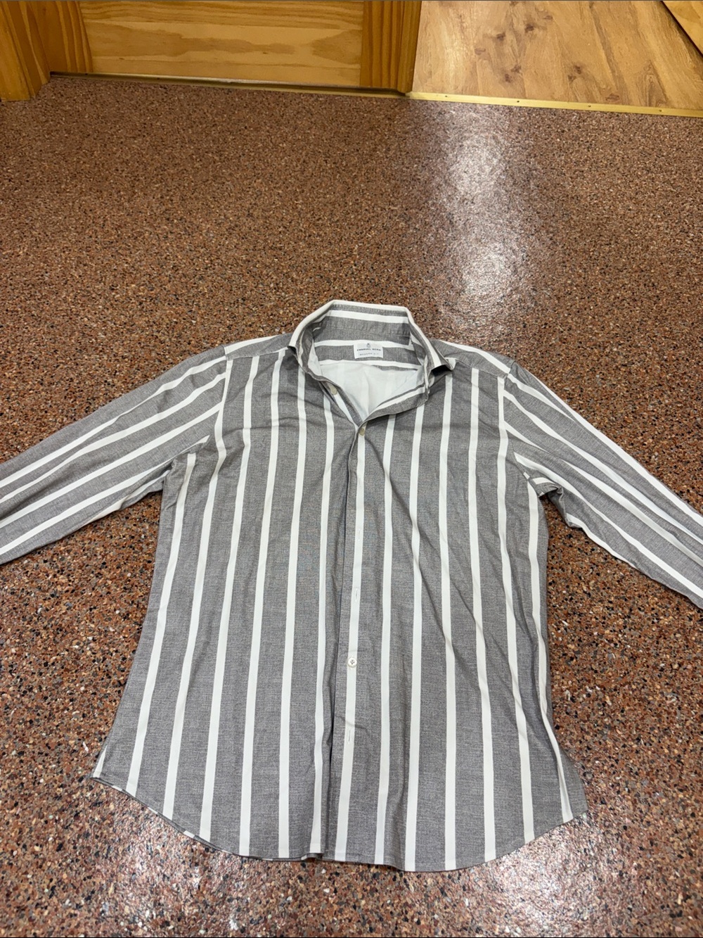 Men's Vertical Gray & White Stripe Button-Down Shirt